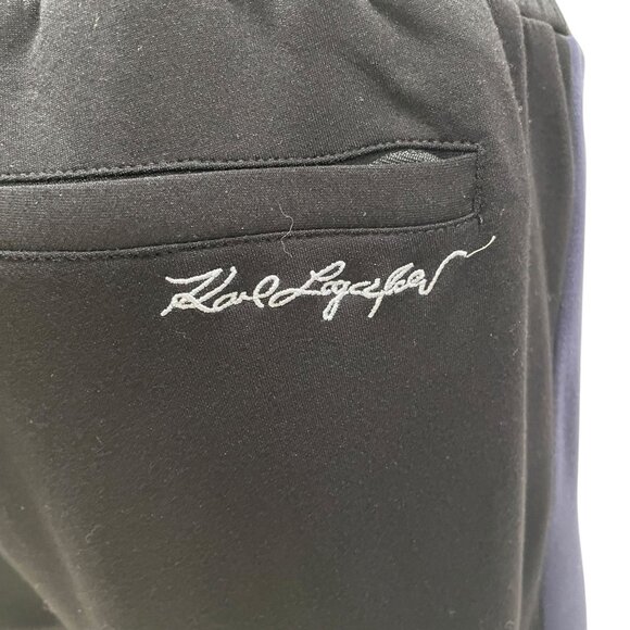 Karl Lagerfeld Paris Black Jogger Pants With Green & Purple Side Stripes Drawstr - Picture 6 of 10